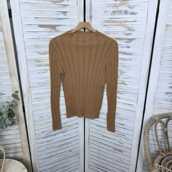 MADEWELL Women's Leaton M Lightweight Ribbed Mock Sweater Heather Caramel Brown - Picture 15 of 15